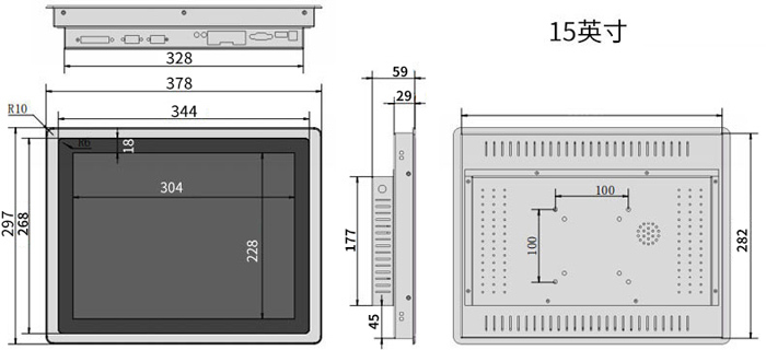 15英寸電容工控機(jī)尺寸圖